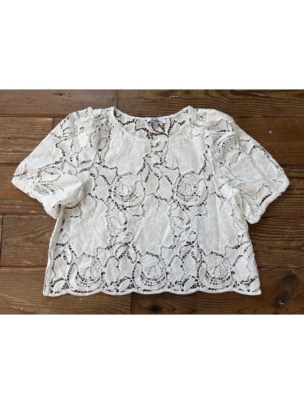 Sam Edelman White Floral Lace Short Sleeve Top Blouse Size S